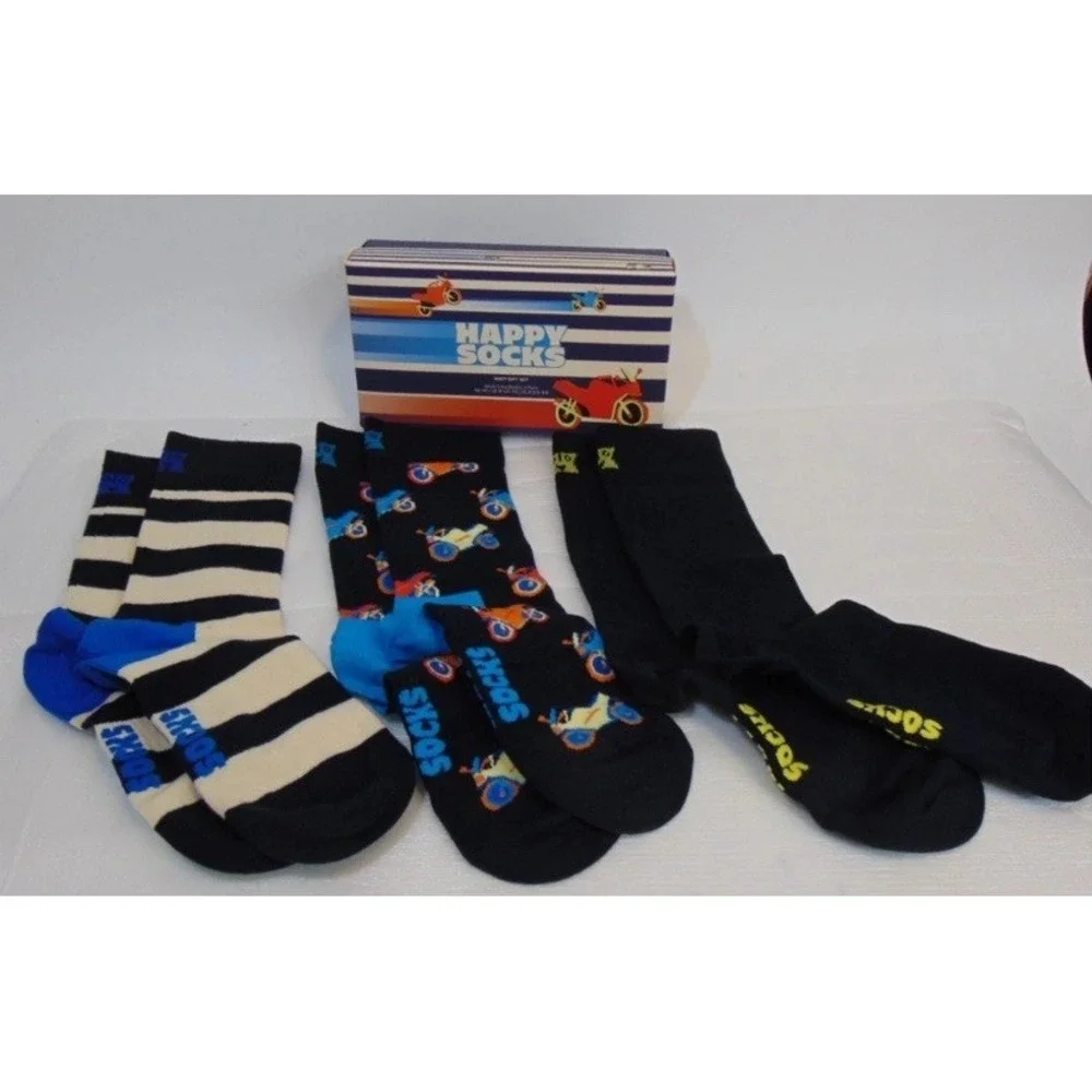 Happy Socks Motorcycles Stripes Crew Socks Unisex Novelty Pattern Colorful NIB
